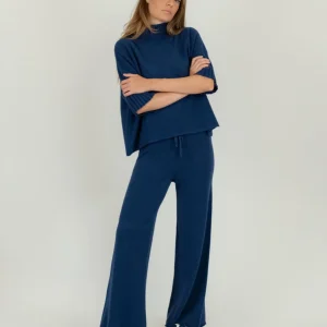 PANTALONE A PALAZZO IN MAGLIA BLU