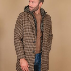 CAPPOTTO MISTO CASHMERE PIED DE POULE INTERNO TRAPUNTATO