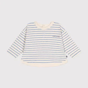 T-shirt a righe marinière azzurre con maniche lunghe