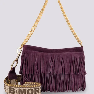 Borsa a tracolla in camoscio con frange viola Jigly