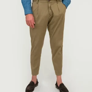 PANTALONE MISTO COTONE VERDE CON PINCES