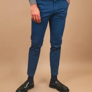 PANTALONE TASCA A FILO IN COTONE LISCIO BLU OCEANO