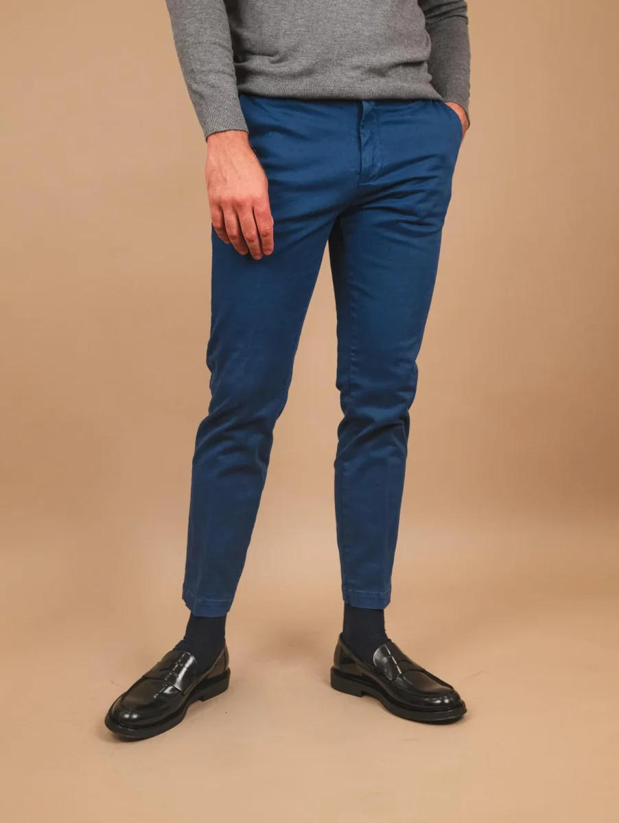 PANTALONE TASCA A FILO IN COTONE LISCIO BLU OCEANO
