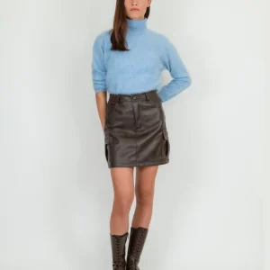 MINIGONNA IN ECOPELLE MARRONE