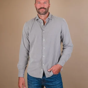 CAMICIA  IN VELLUTO A COSTINE TORTORA "JENSON"