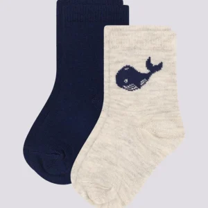 2 PAIA DI CALZINI BEBÈ IN COTONE CON STAMPA BALENA