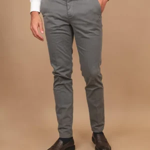 PANTALONE IN COTONE LISCIO GRIGIO CON TASCA A FILO