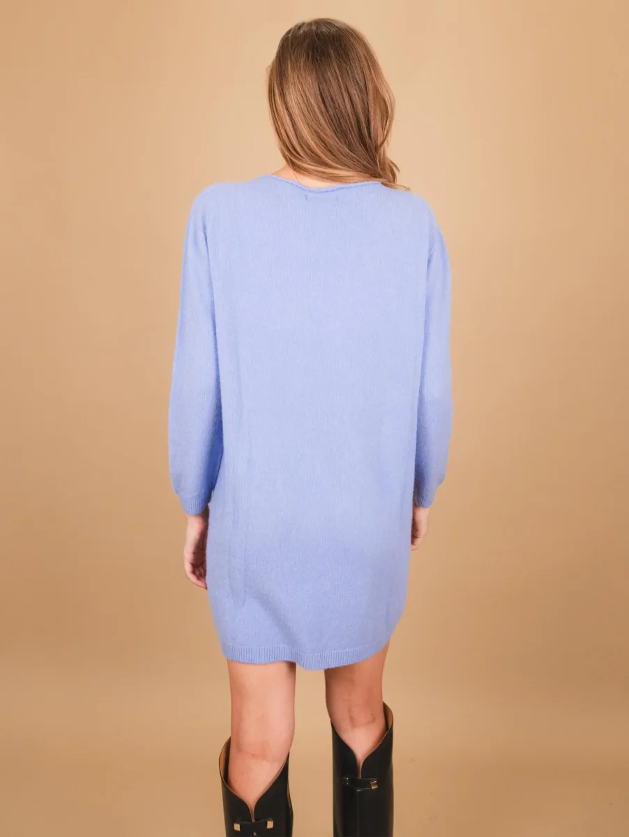 MAGLIA ABITO CON TASCHE E SCOLLO A BARCHETTA AZZURRO - immagine 6