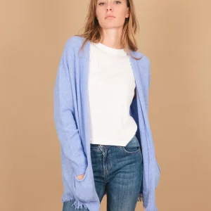 CARDIGAN APERTO CON PROFILI SFRANGIATI AZZURRO