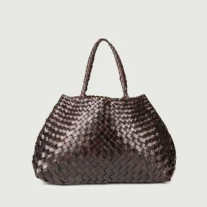 BORSA SHOPPER IN PELLE INTRECCIATA TESTA MORO