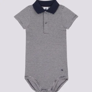 BODY CON COLLETTO POLO IN COTONE RIGATO A MANICA CORTA BEBÈ