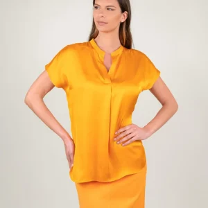 BLUSA A MANICA CORTA IN RASO ARANCIO