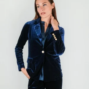 BLAZER IN VELLUTO LISCIO BLU