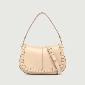 Borsa a spalla Helena Round special in pelle beige