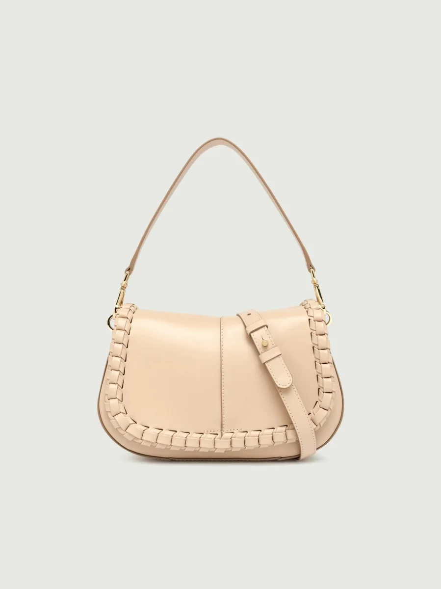 Borsa a spalla Helena Round special in pelle beige