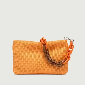 Pochette Brenda in paglia intrecciata Flame Orange