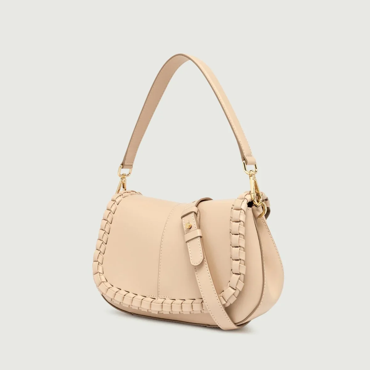 Borsa a spalla Helena Round special in pelle beige - immagine 4