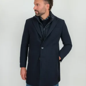 Cappotto monopetto blu con pettorina
