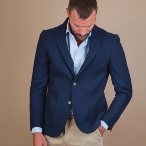 BLAZER SFODERATO IN MISTO LANA BLU