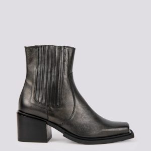 STIVALETTO TEXANO IN PELLE LAMINATA NERA