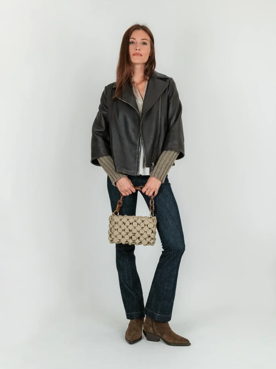 GIACCA IN PELLE GEMINI CON MANICHE IN MAGLIA - immagine 8