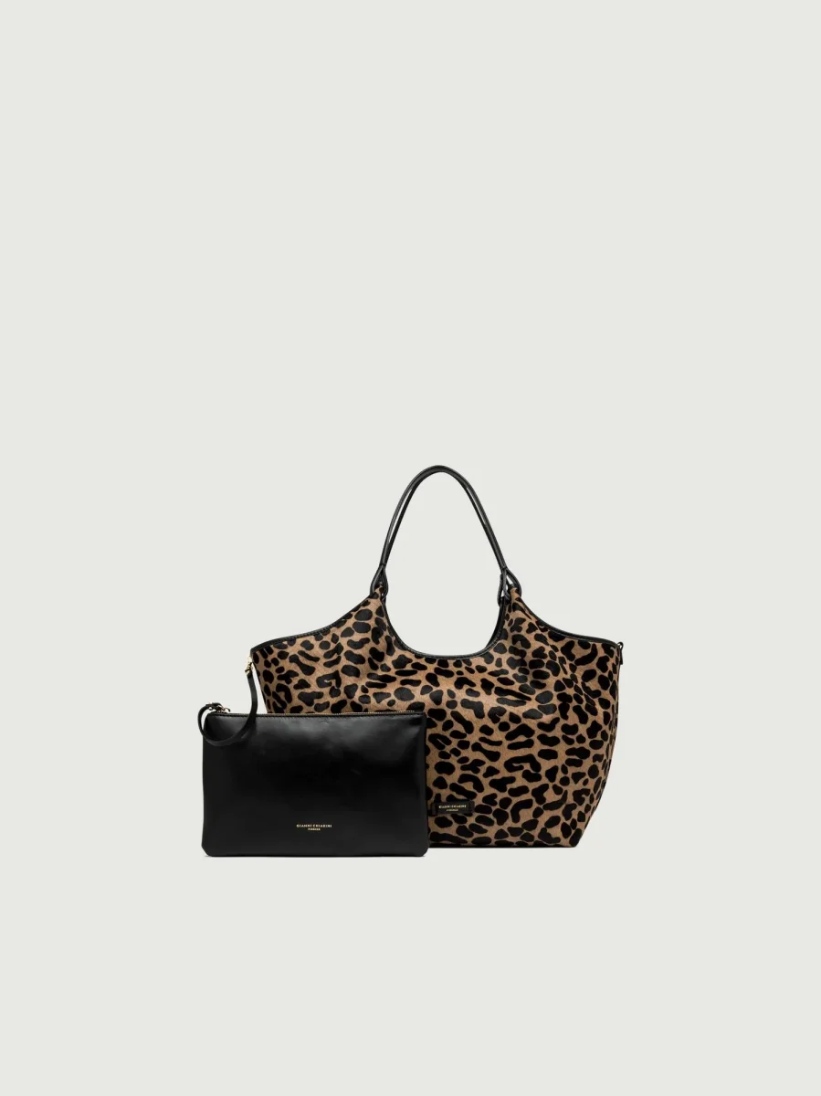 Borsa a spalla Dua in pelle color leo macchia nero-nero - immagine 6