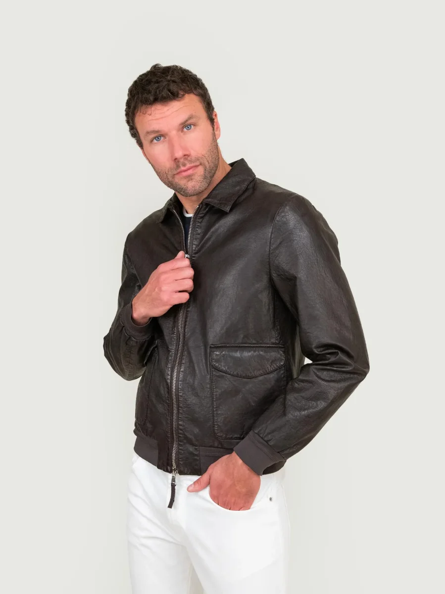 GIACCA IN PELLE MARRONE INVECCHIATA - immagine 3