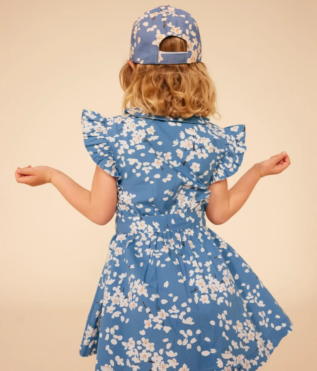 ABITO SENZA MANICHE IN POPELINE AZZURRO A FIORI - immagine 5