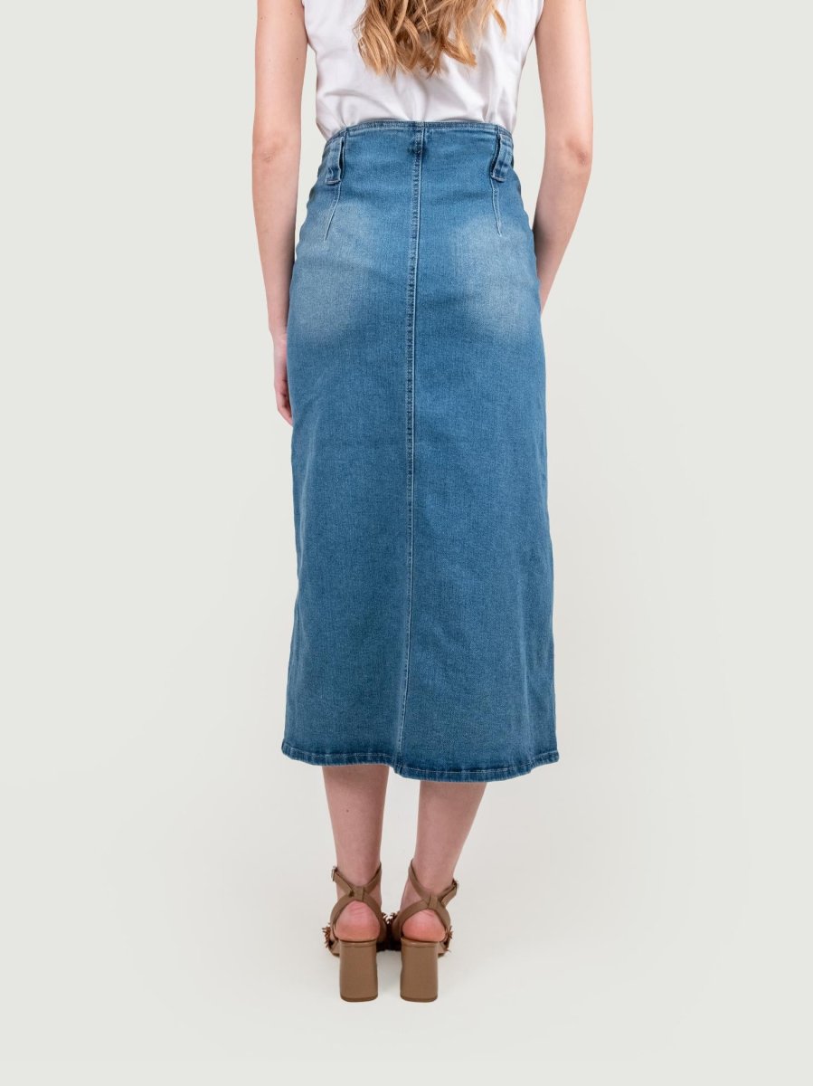 GONNA DI JEANS MIDI CON MAXI SPACCO FRONTALE - immagine 4
