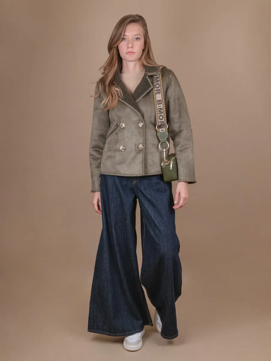 CABAN CORTO DOPPIOPETTO IN ECO-MONTONE VERDE - immagine 5