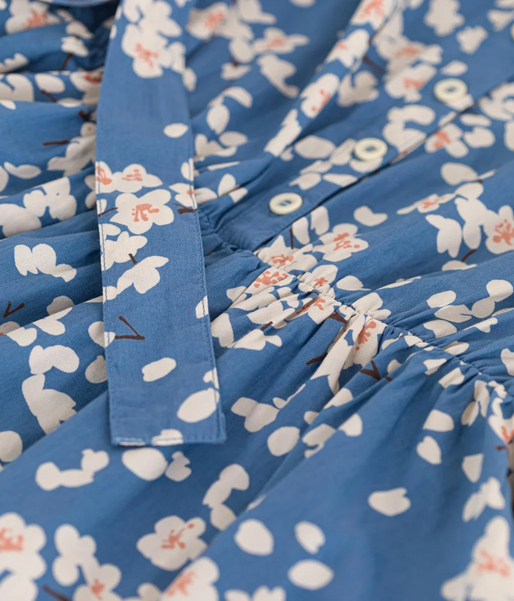 ABITO SENZA MANICHE IN POPELINE AZZURRO A FIORI - immagine 3