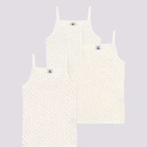 CONFEZIONE DA 3 CANOTTIERE BAMBINA CON SPALLINE IN COTONE A CUORICINI