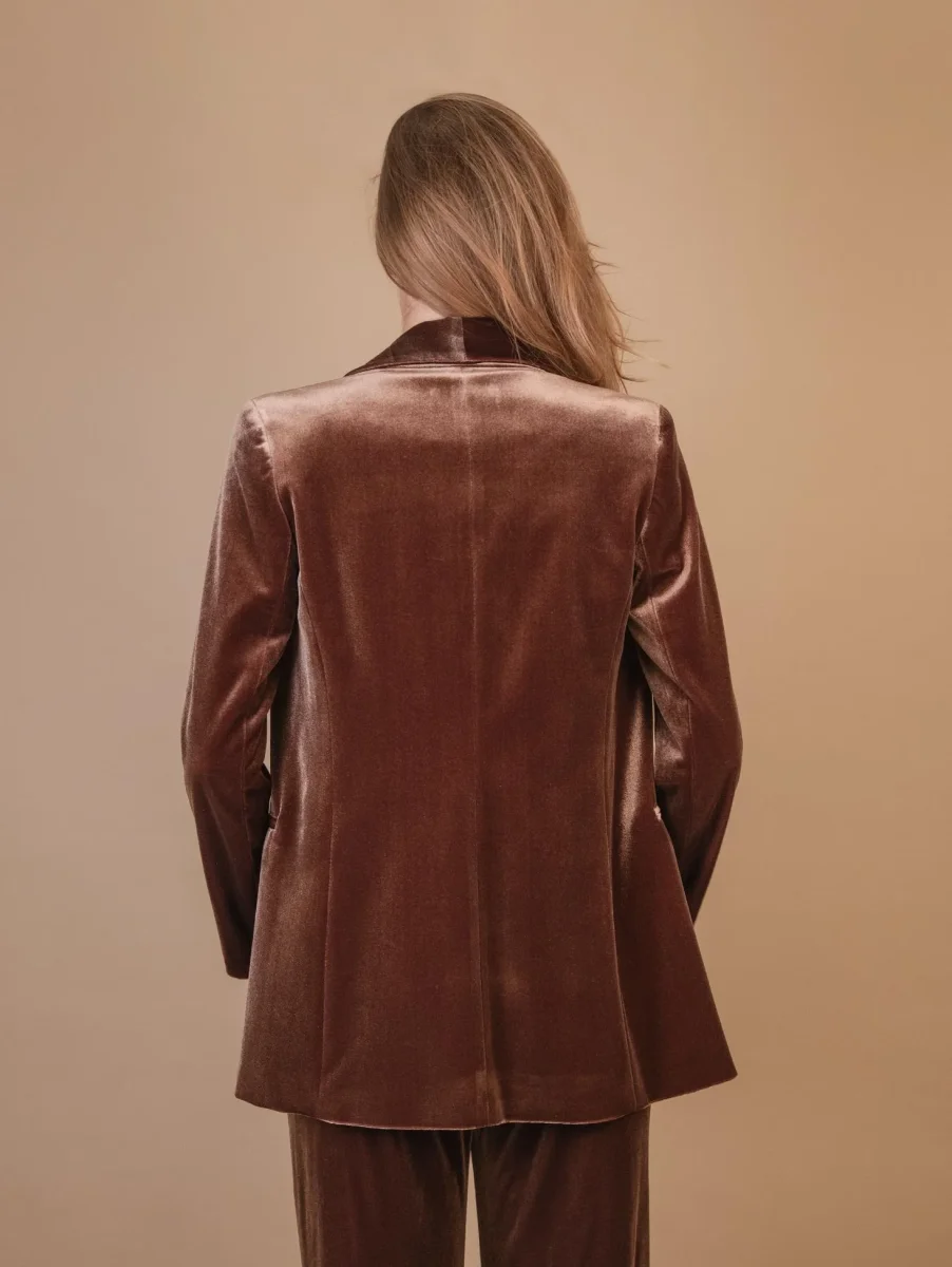 BLAZER APERTO IN VELLUTO MARRONE - immagine 7