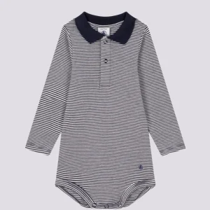BODY A MANICA LUNGA A RIGHE CON COLLETTO IN COTONE PER BEBÈ