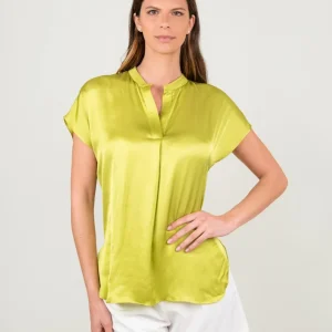 BLUSA A MANICA CORTA IN RASO LIME