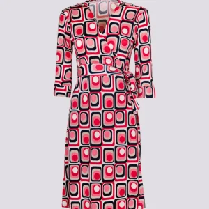 Abito kimono in fantasia optical rosa multicolor