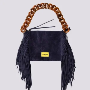 BORSA A TRACOLLA IN CAMOSCIO BLU CON FRANGE "FLAPPY"