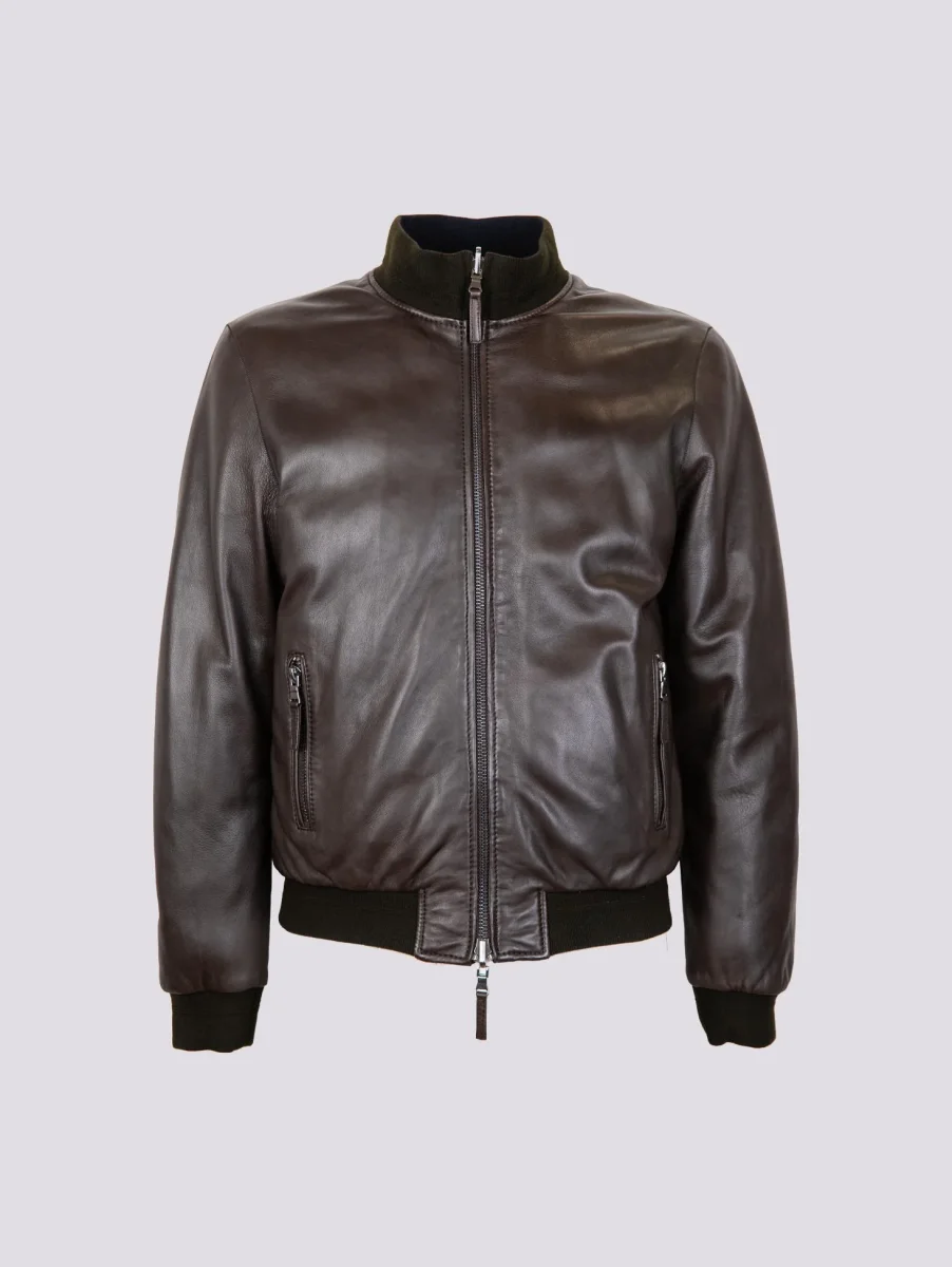 GIUBBOTTO IMBOTTITO IN PELLE NAPPA MARRONE DEREK SEAMLESS - immagine 3