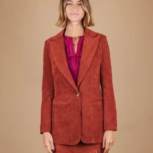 BLAZER MONOPETTO IN VELLUTO A COSTE MATTONE