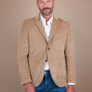 BLAZER MONOPETTO IN VELLUTO A COSTE BEIGE