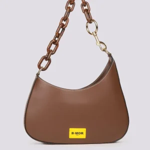 Borsa  CURVY con tracolla in osso in pelle marrone