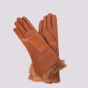 GUANTI IN NAPPA COGNAC CON POLSINO LAPIN