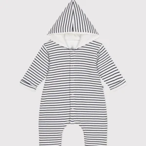 Tutina a righe lunga bebè in ovattina con cappuccio in cotone