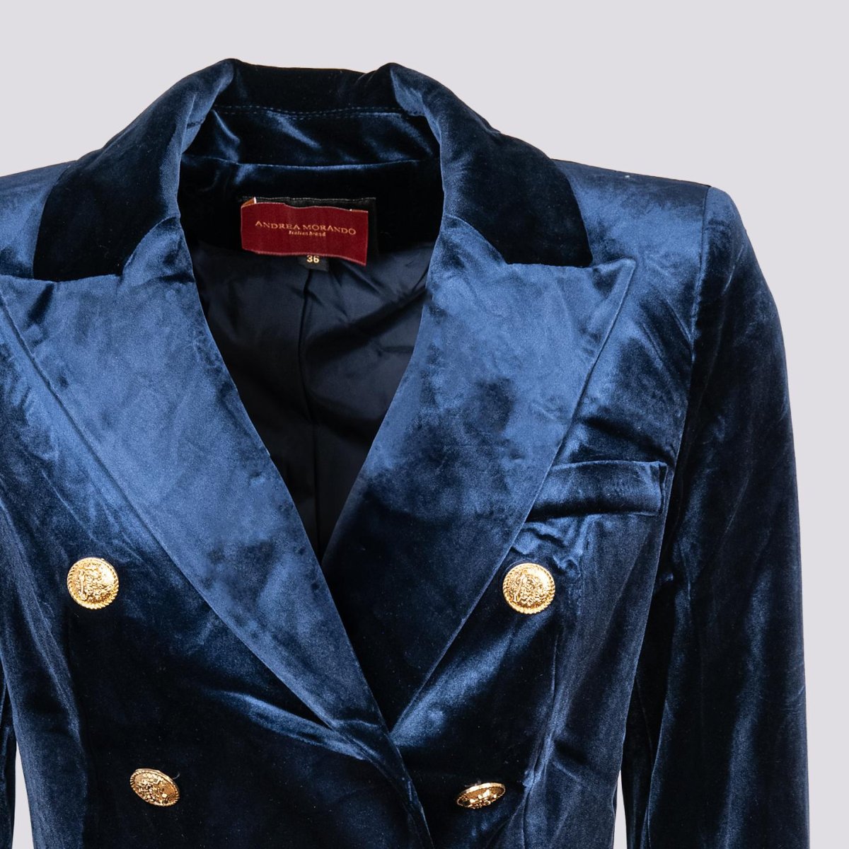 Blazer doppiopetto in velluto blu - immagine 5