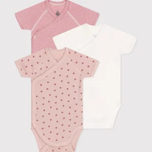 Set di 3 body incrociati a maniche corte righe e cuoricini