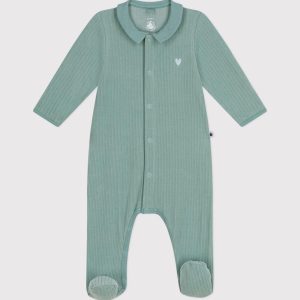 Pigiama neonato in velluto verde a coste