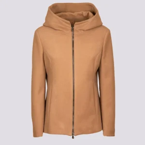 Giacca con zip e collo ampio in panno cammello
