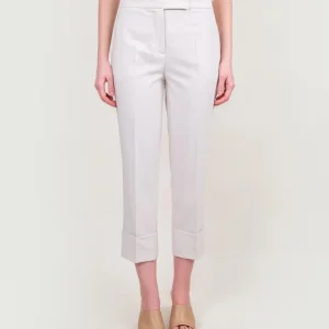 PANTALONE CON MAXI RISVOLTO IN TESSUTO PANNA