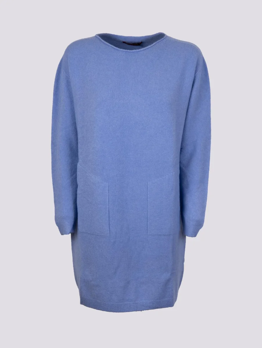 MAGLIA ABITO CON TASCHE E SCOLLO A BARCHETTA AZZURRO - immagine 3