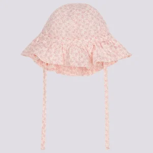 CAPPELLINO A FIORI ROSA IN GARZA DI COTONE BEBÈ
